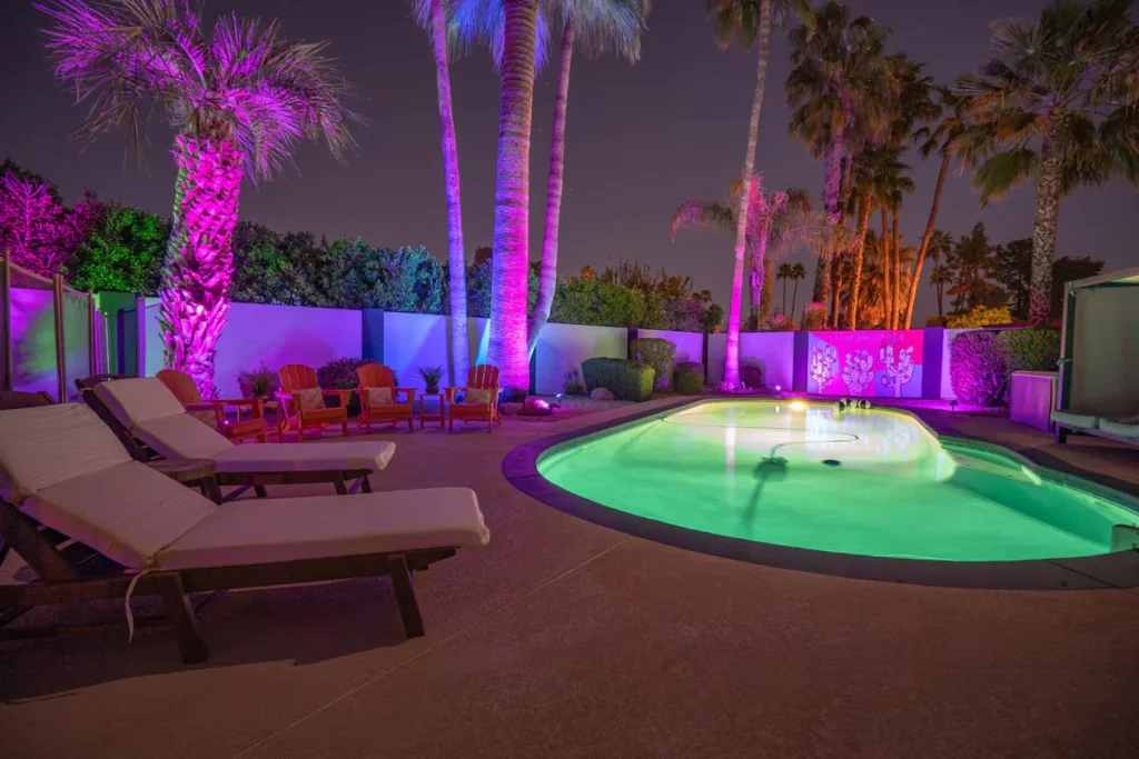 backyear pool in Scottsdale Retreat (Scottsdale, AZ) with relaxing chairs and other sitting chairs
